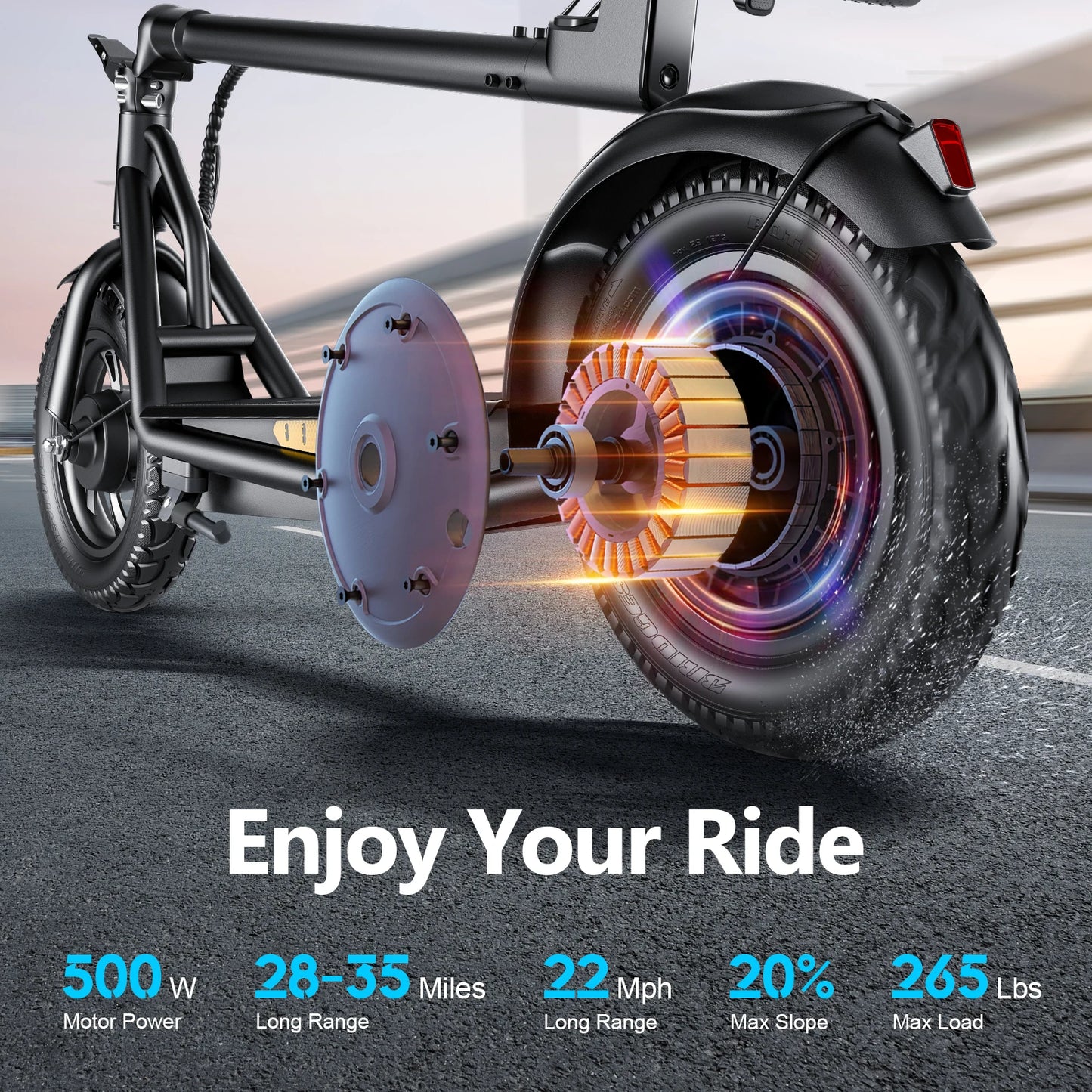 A19 Adult Electric Scooter – 500W, 36V 15Ah, 35km/h, 50-60KM Range, Foldable with Air Tires