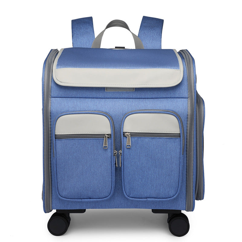 Large Capacity Foldable Pet Trolley Backpack with Wheels