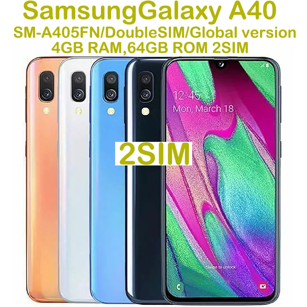 Refurbished Samsung Galaxy A40 – 5.9" AMOLED, 25MP, Dual SIM, Global Unlocked Android Phone