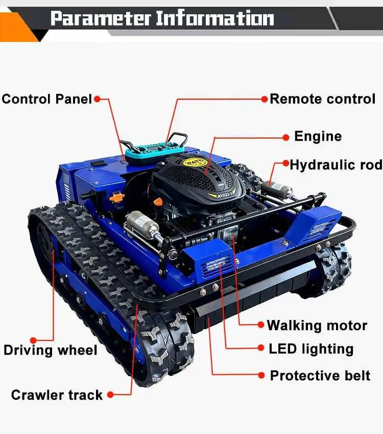 Remote Control Tracked Lawn Mower – 500mm Cutting Width, All-Terrain CE Certified