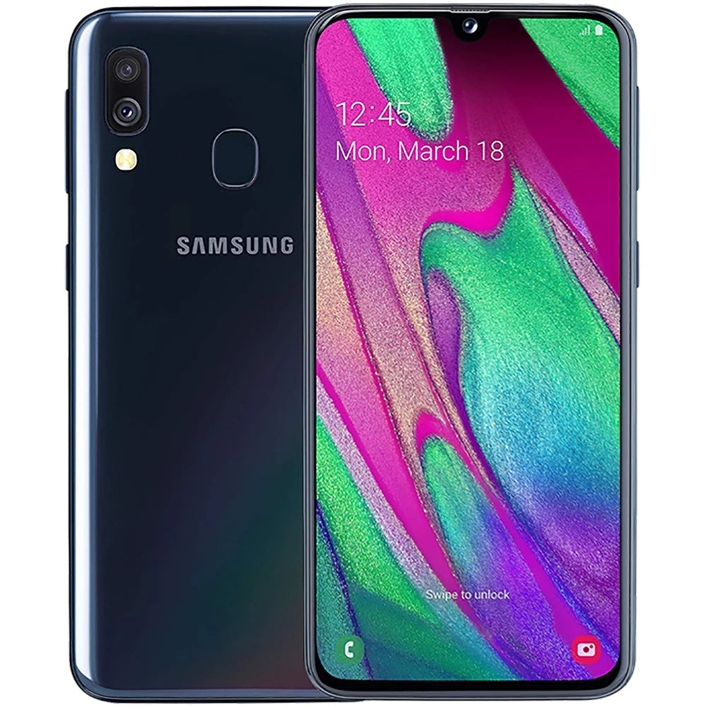 Refurbished Samsung Galaxy A40 – 5.9" AMOLED, 25MP, Dual SIM, Global Unlocked Android Phone