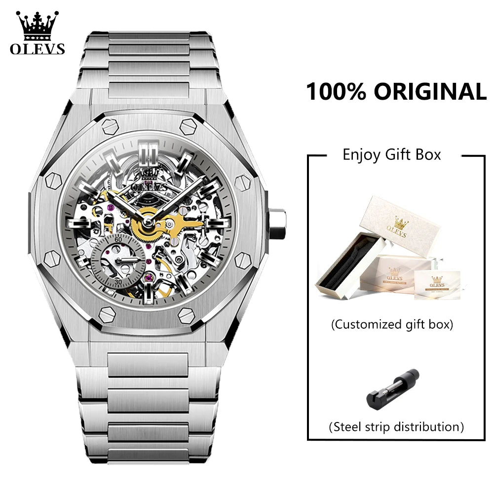 OLEVS 6669 Fully Hollow Men's Watch Octagonal Bezel Luxury Automatic Mechanical Watch Men's 30M Waterproof Man Wristwatches