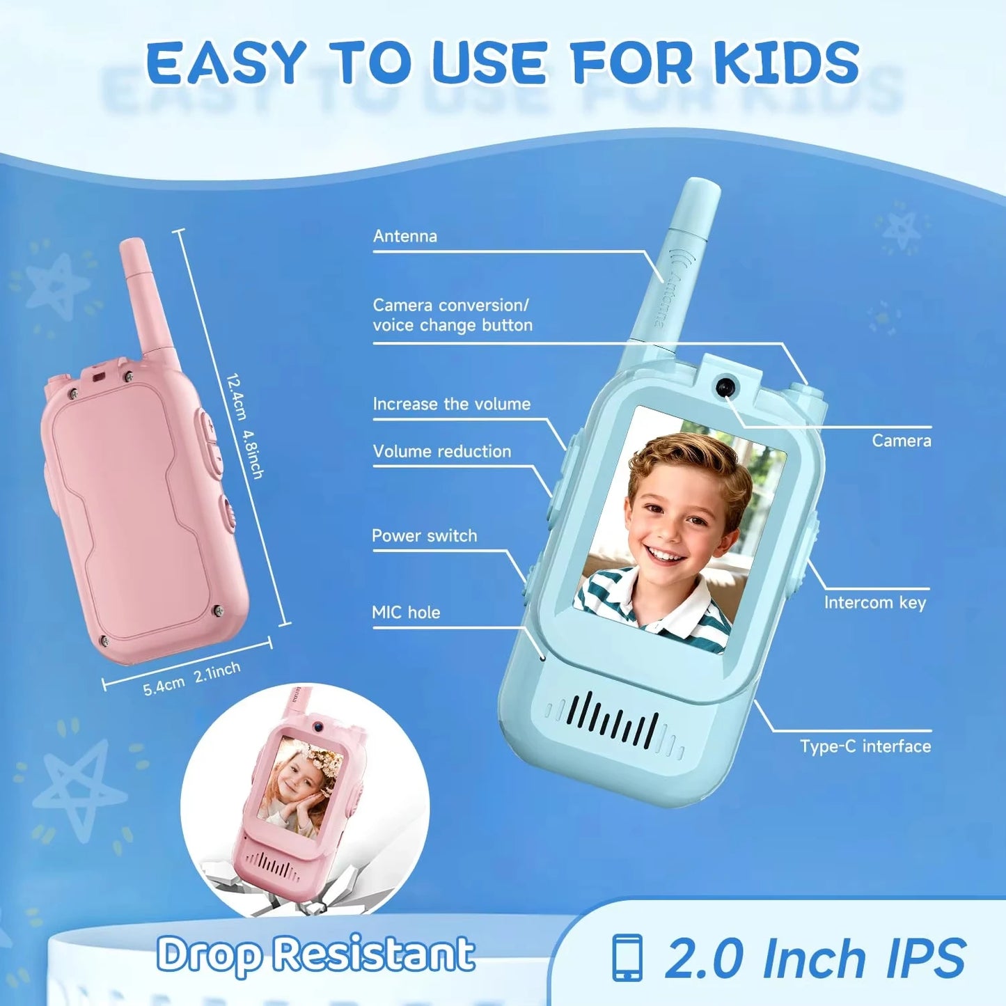 Magecam Video Walkie Talkies for Kids 2 Pack Rechargeable Intercom Walkie-talkie 2 Screen One-Click Call Child Video Intercom