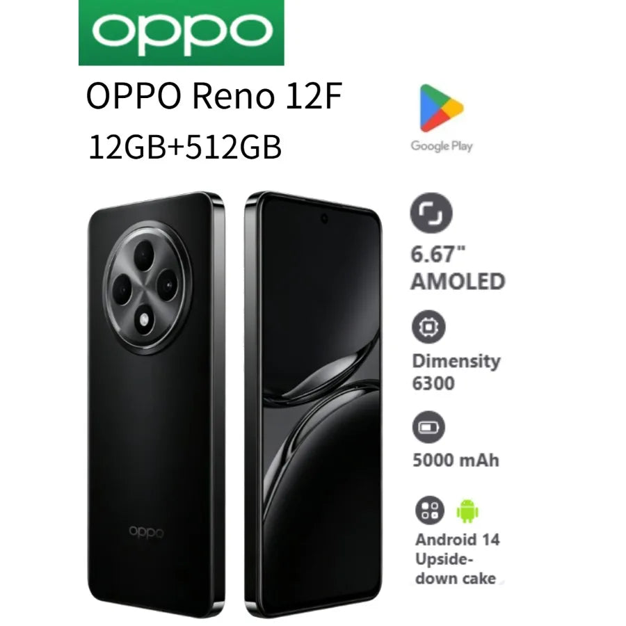 2026 New Global Version OPPO Reno12 F Factory Dual SIM Android Smartphone 6.67 Inch 120Hz HD+ AMOLED Display 50MP Camera Mobile