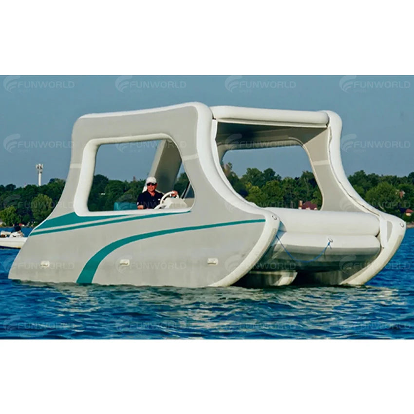 4-8 Person Inflatable Pontoon Boat – Electric Boat with Anti-Slip Floor for Fishing & Diving