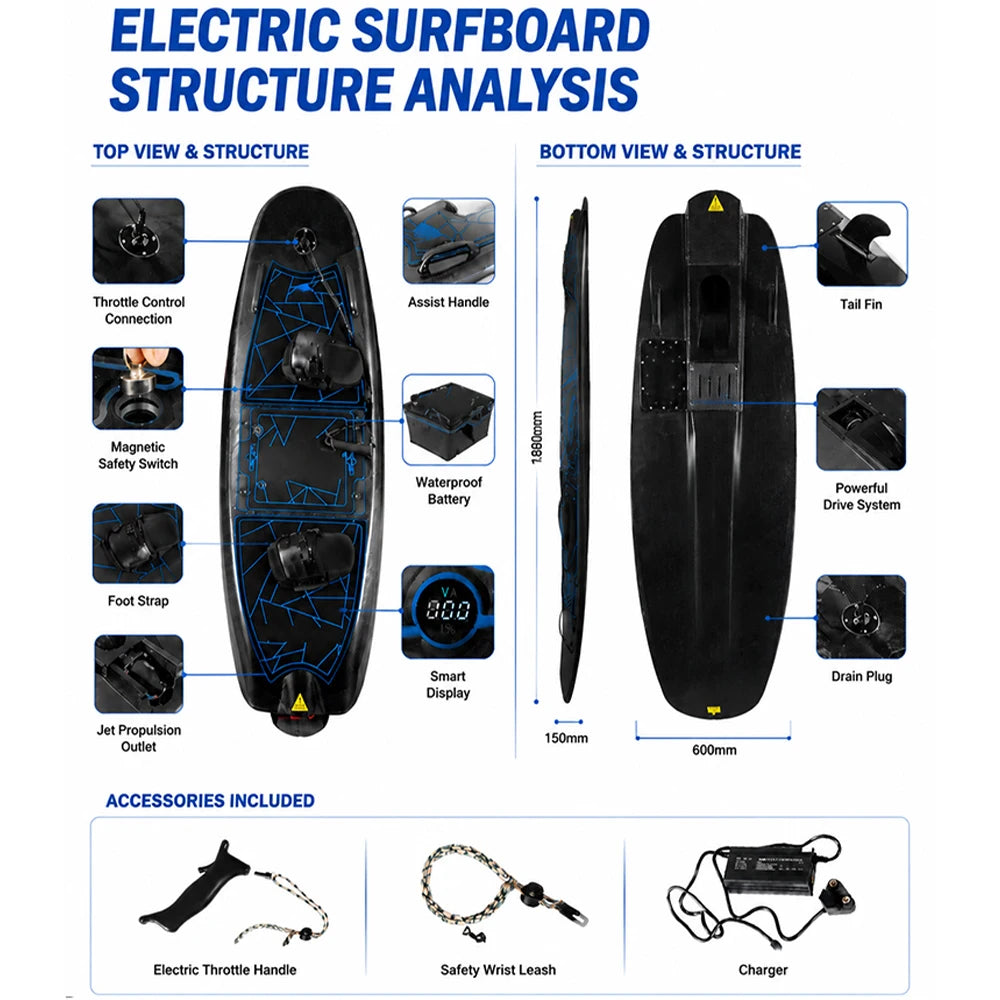 Luxury Electric Surfboard – Lightweight Jet Surf Board for Water Sports & Adventure