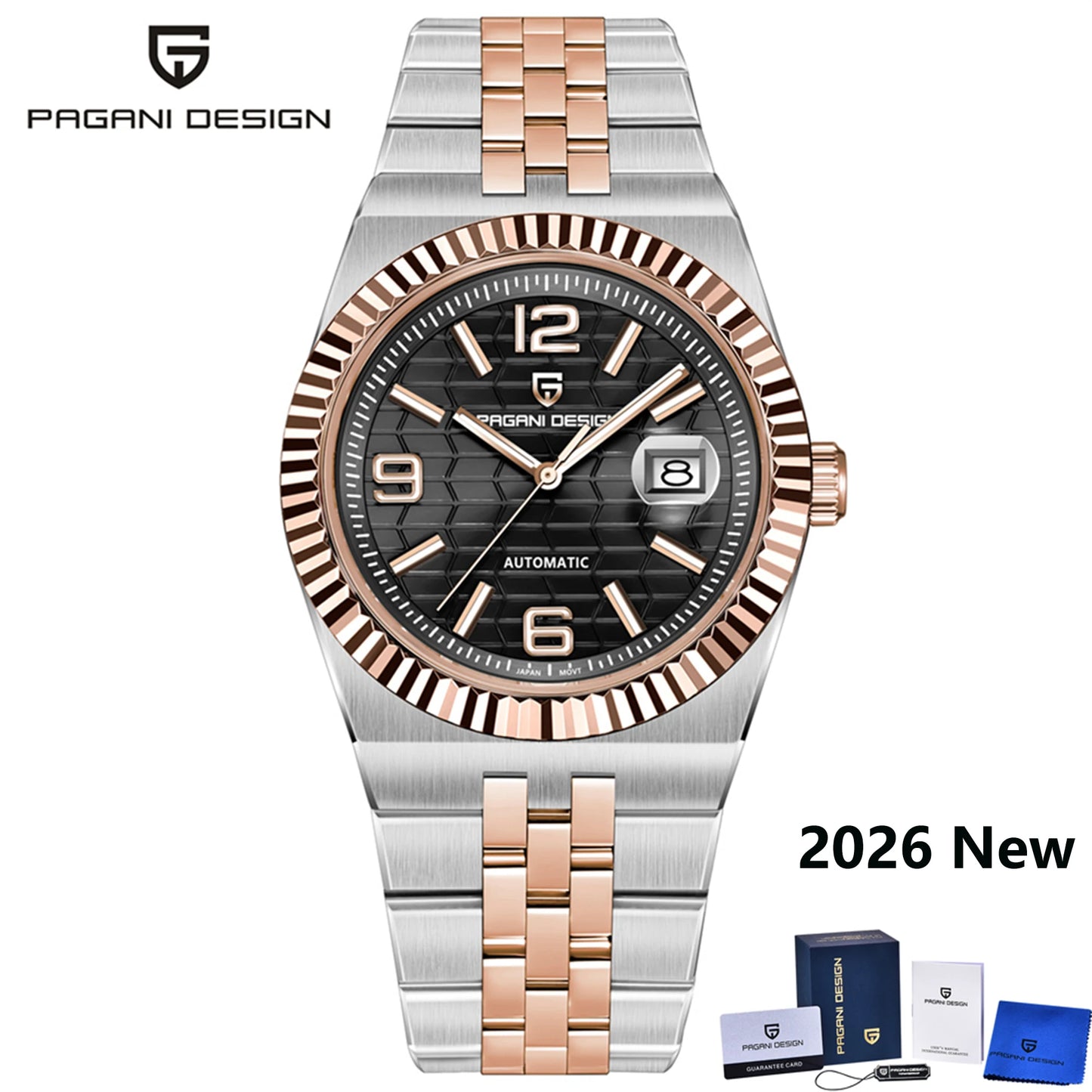 PAGANI DESIGN Men's Automatic Watch – Rose Gold, MIYOTA 8215, Sapphire Crystal, Luxury Mechanical