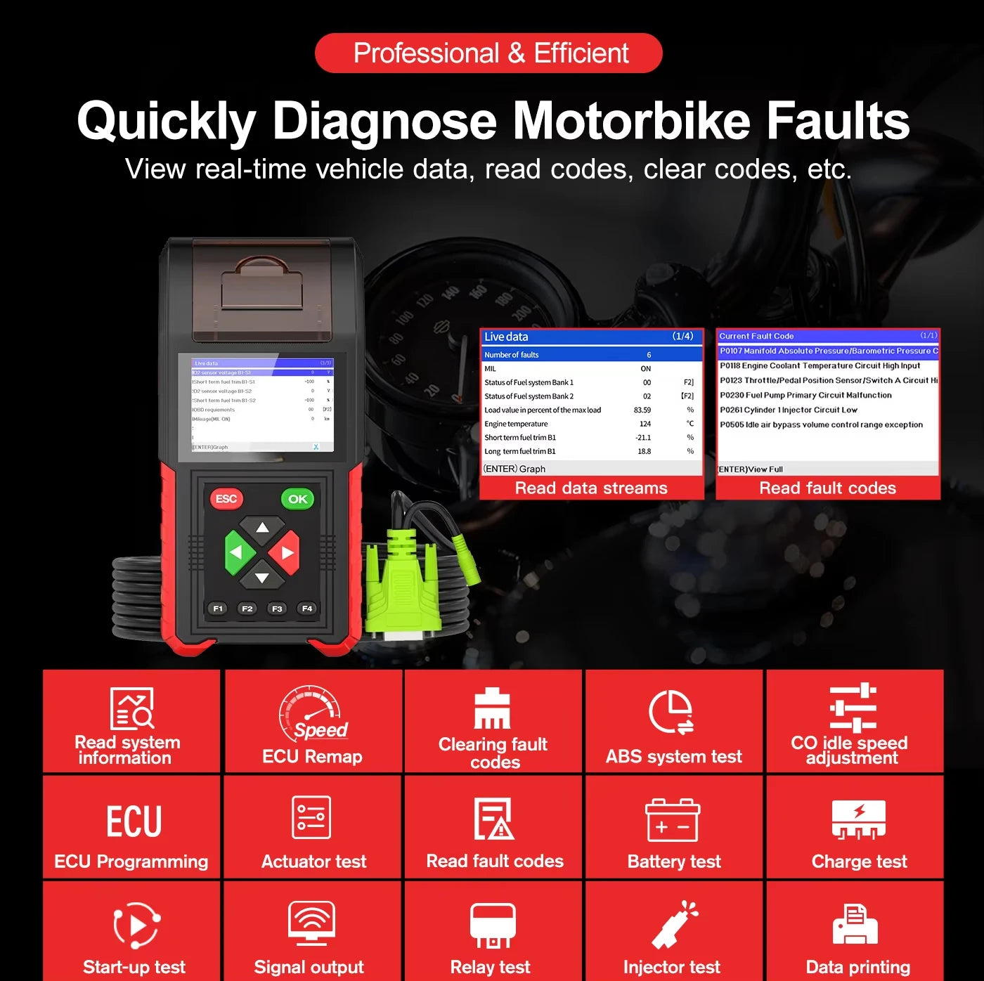 M200 PRO Motorcycle Diagnostic Tool – ABS & Engine OBD2 Scanner, Universal