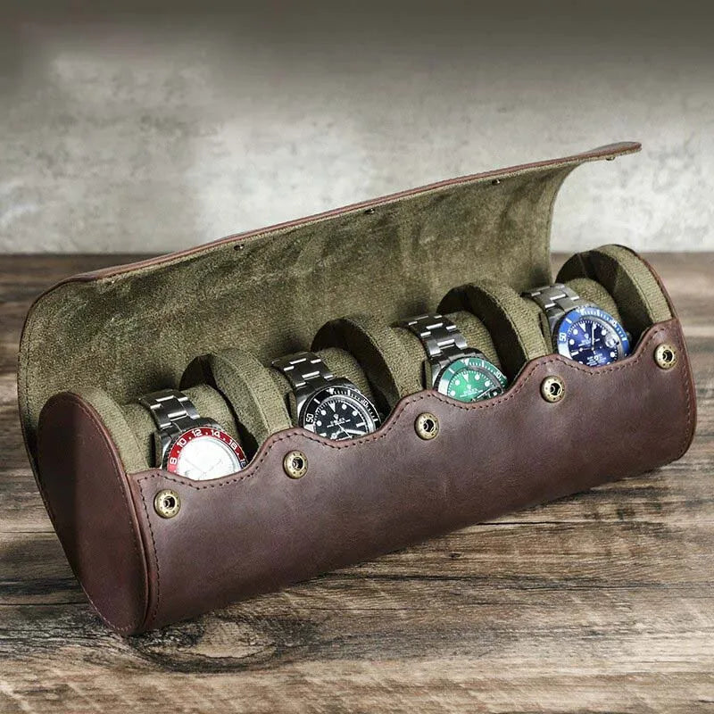 Watch Travel Case Vintage Genuine Leather Watch Roll Travel Case Organizer Display Case1/2/3/4/6/8Slots Watch Box Organizer Gift