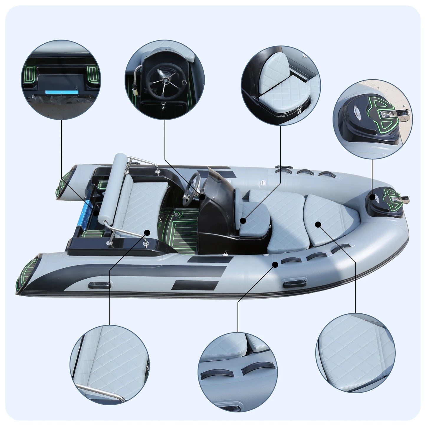 12.8ft Deep V Fiberglass RIB Inflatable Boat – CE Certified Sport Yacht