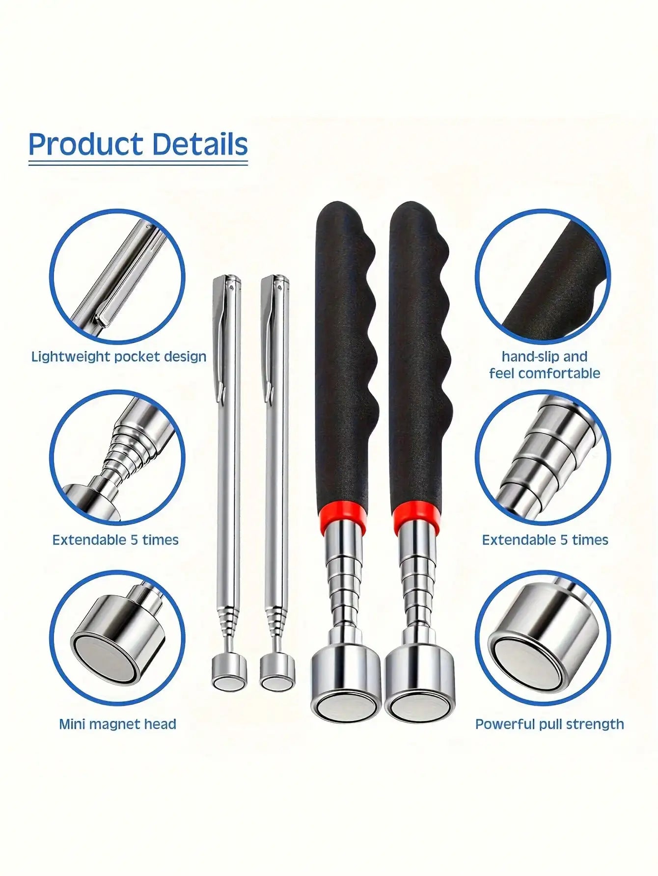 Retractable Magnet Pickup Tool For Hard-To-Reach Places Telescopic Magnetic Iron Suction Rod with LED Light Metal Pick-up Tool DIY Strong Magnetic Metal Screw Suction Rod Pick-up Tools