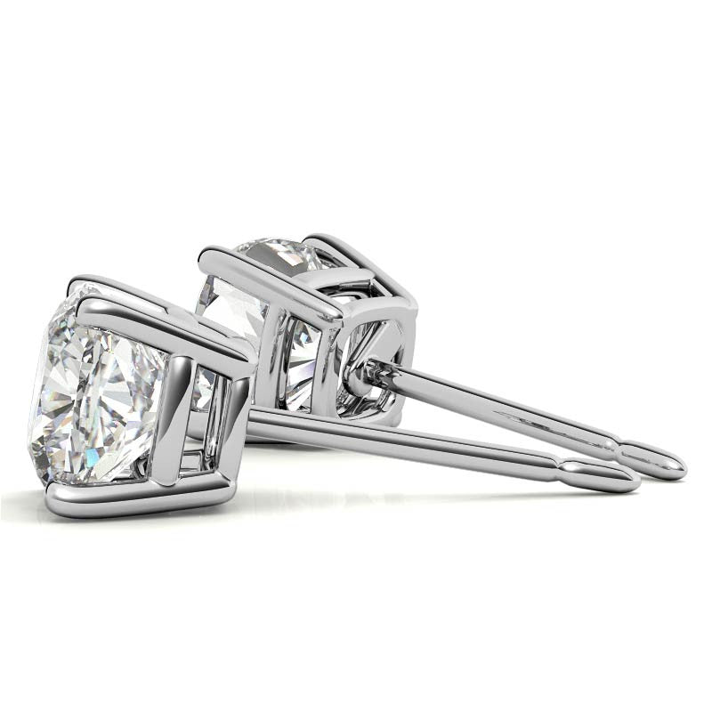 4.00 CTW Moissanite Cushion Cut Stud Earrings – 8mm Stones in Sterling Silver