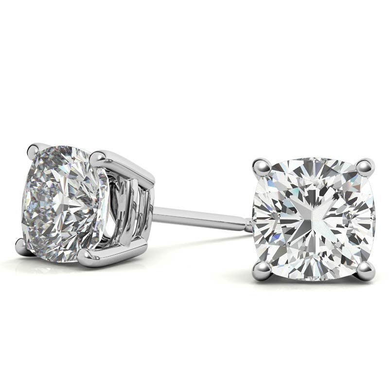 4.00 CTW Moissanite Cushion Cut Stud Earrings – 8mm Stones in Sterling Silver