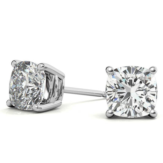 4.00 CTW Moissanite Cushion Cut Stud Earrings – 8mm Stones in Sterling Silver
