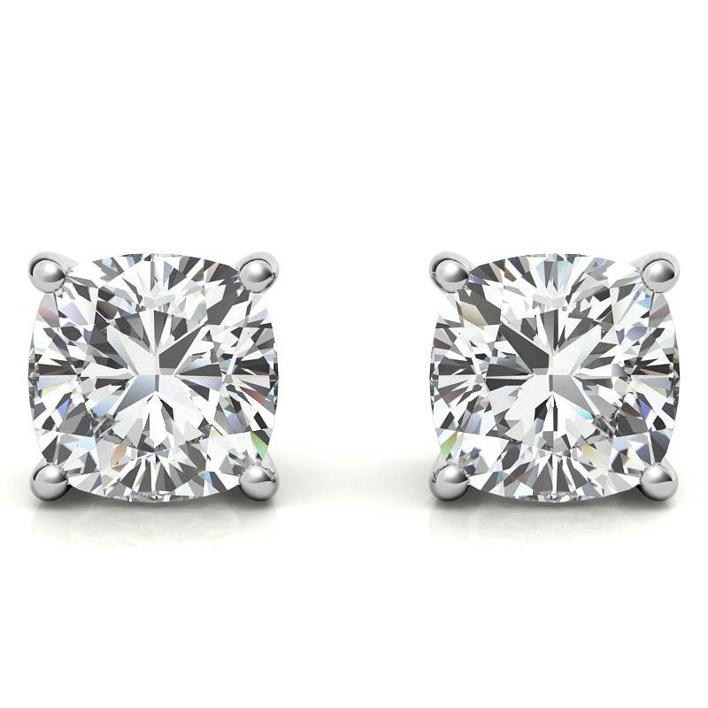 4.00 CTW Moissanite Cushion Cut Stud Earrings – 8mm Stones in Sterling Silver