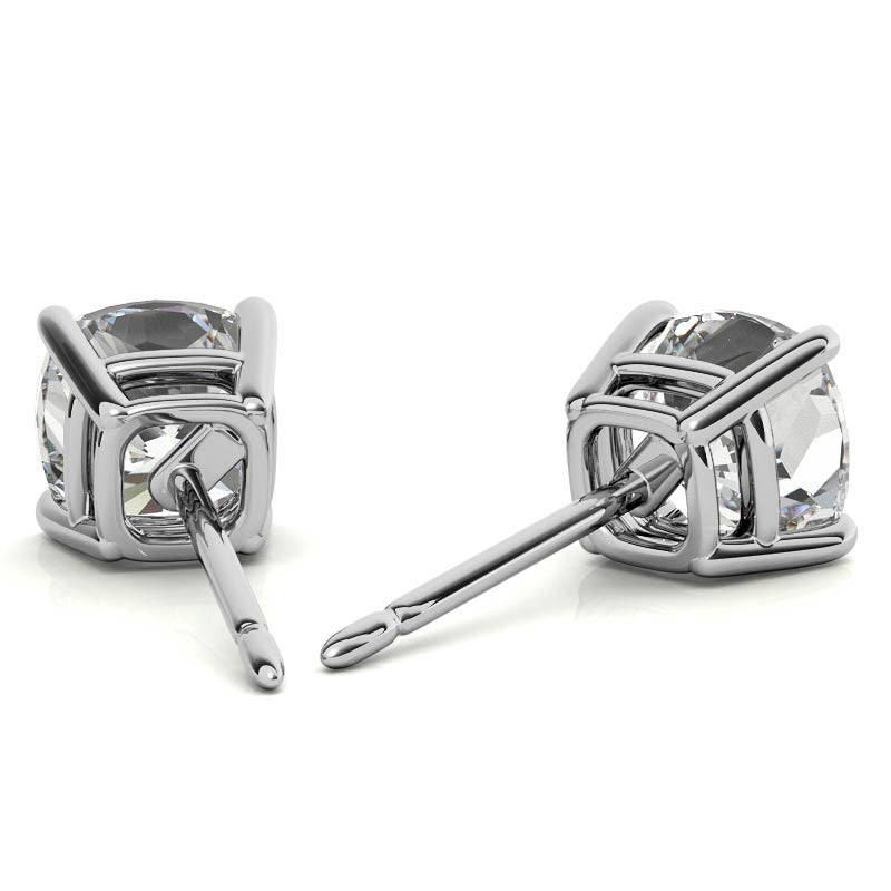 4.00 CTW Moissanite Cushion Cut Stud Earrings – 8mm Stones in Sterling Silver