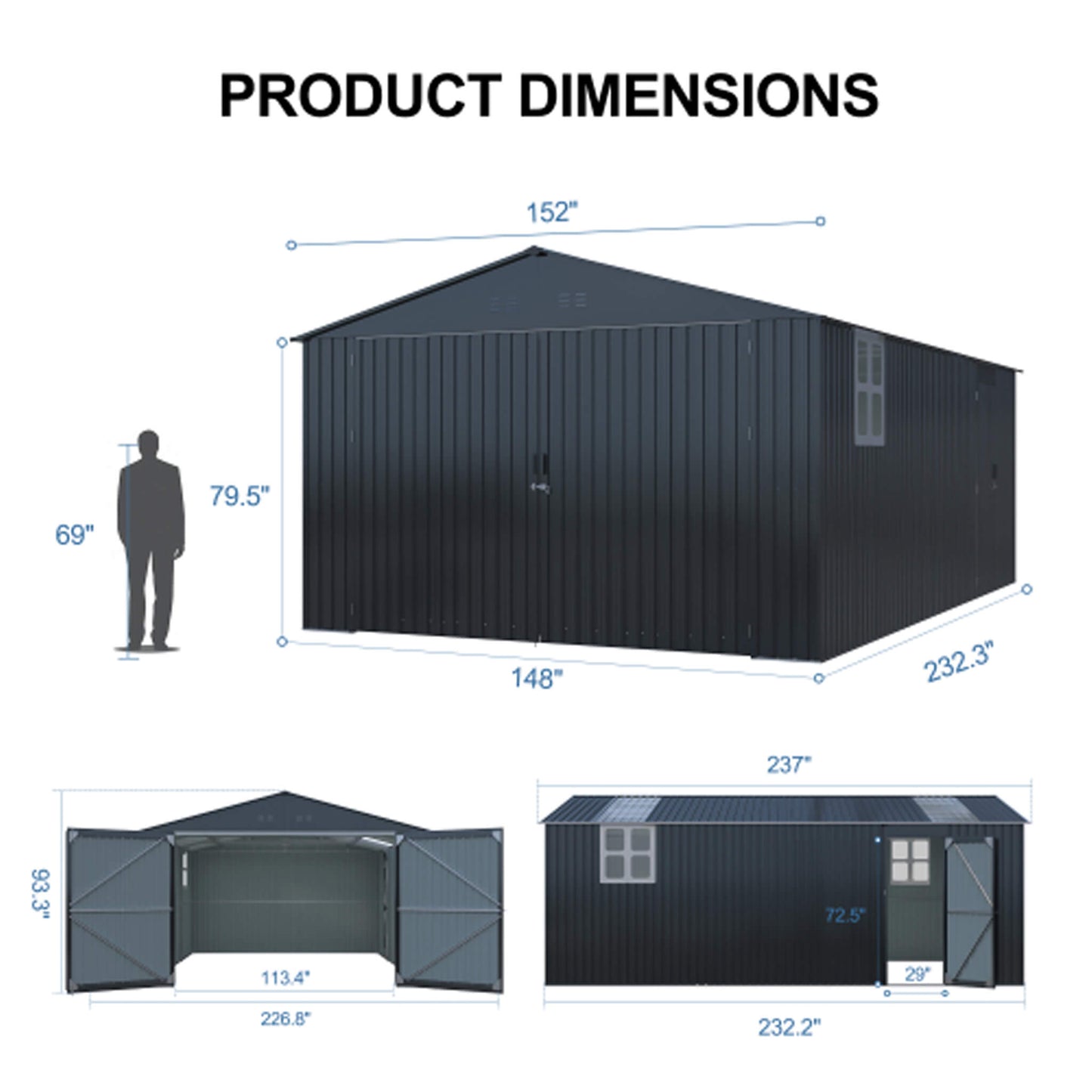 Alora Extra-Large Outdoor Galvanized Steel Outdoor Storage Shed With Skylight Roof (SAK42671)