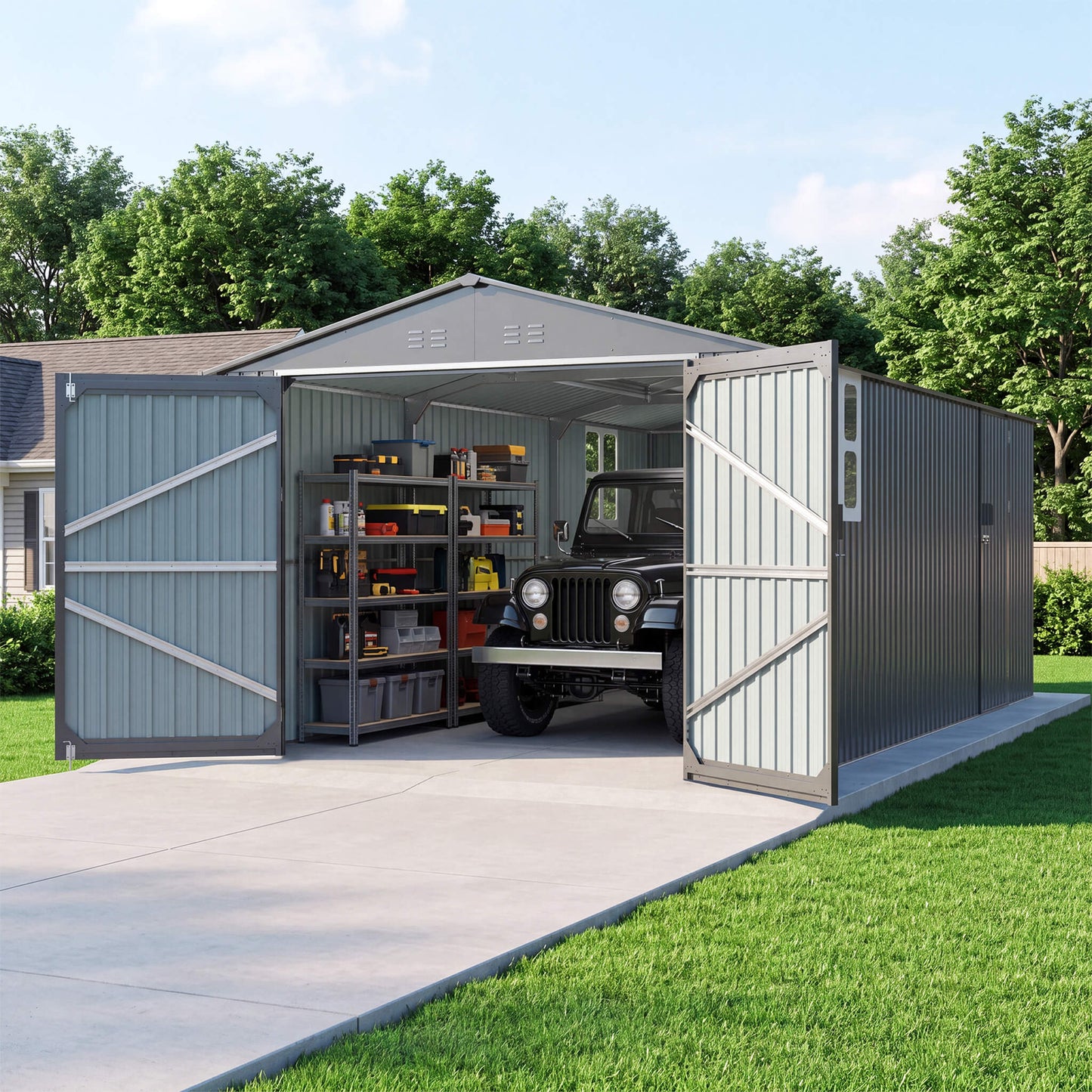 Alora Extra-Large Outdoor Galvanized Steel Outdoor Storage Shed With Skylight Roof (SAK42671)