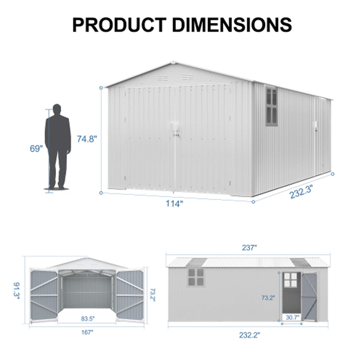 Alora Extra-Large Outdoor Galvanized Steel Outdoor Storage Shed With Skylight Roof (SAK42671)