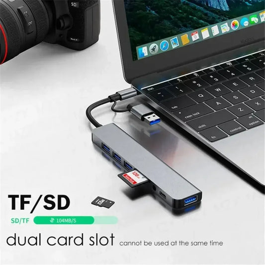 USB-C Hub 7/8-in-1 Multiport Adapter – Type-C Splitter Dock with USB 3.0 for Phone & Tablet