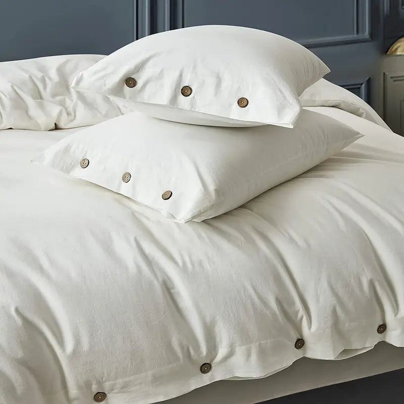 White Washed Cotton Duvet Cover Set with Pillowcases
