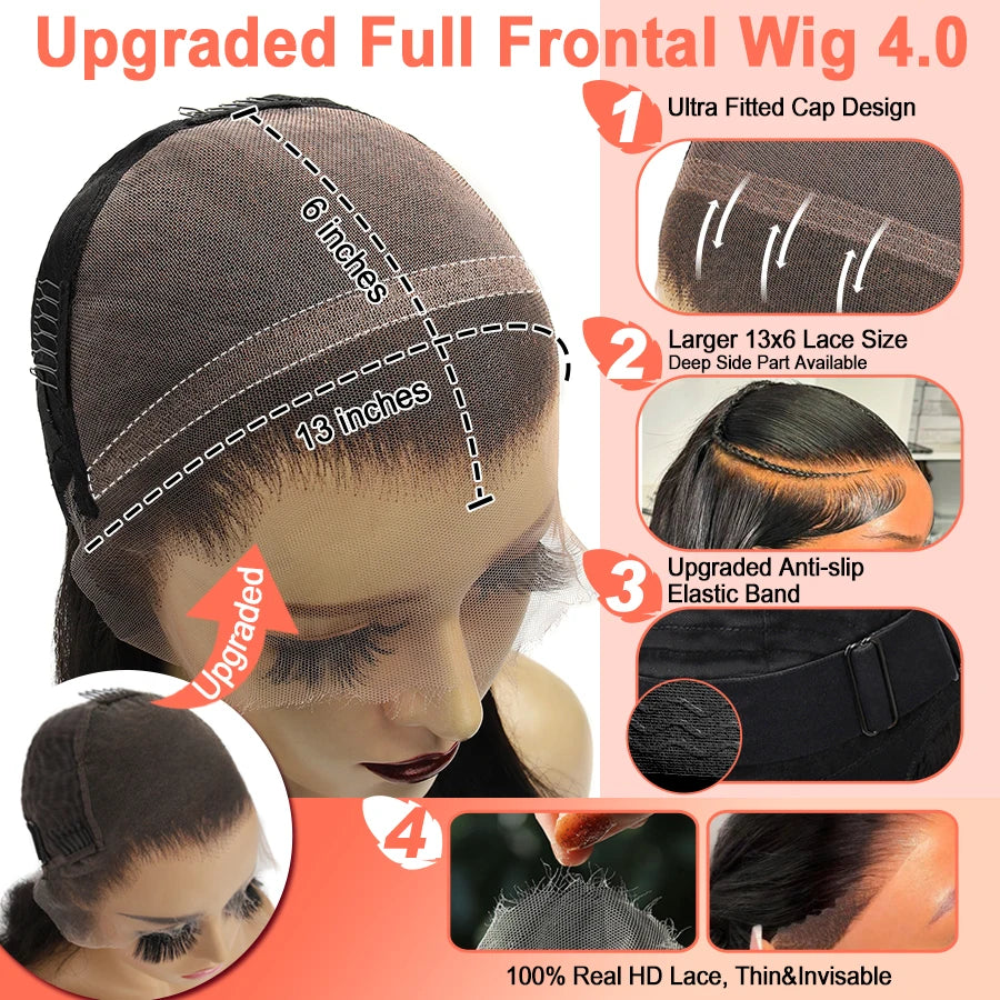 Ultra Fitted Dark Brown 13X6 HD Transparent Lace Full Frontal Wigs Human Hair Water Wave Colored Curly Wigs 100% Human Hair Remy