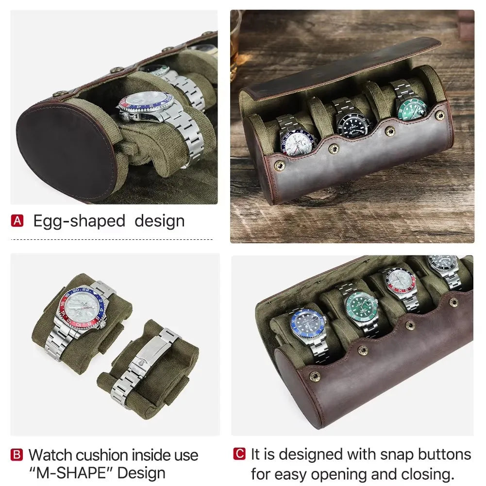 Watch Travel Case Vintage Genuine Leather Watch Roll Travel Case Organizer Display Case1/2/3/4/6/8Slots Watch Box Organizer Gift