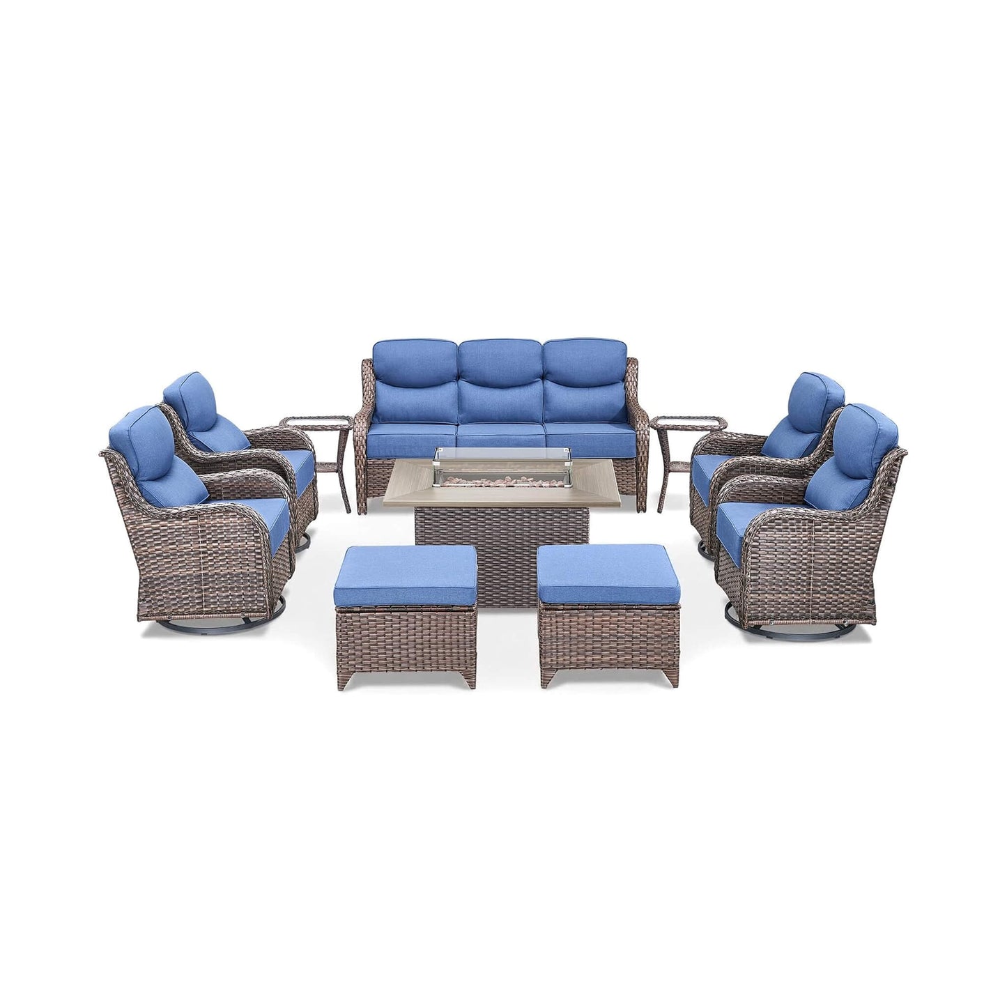 Alora Luxury 10-Piece All-Weather Outdoor Patio Furniture Set With Fire Pit Table (SAK39281)