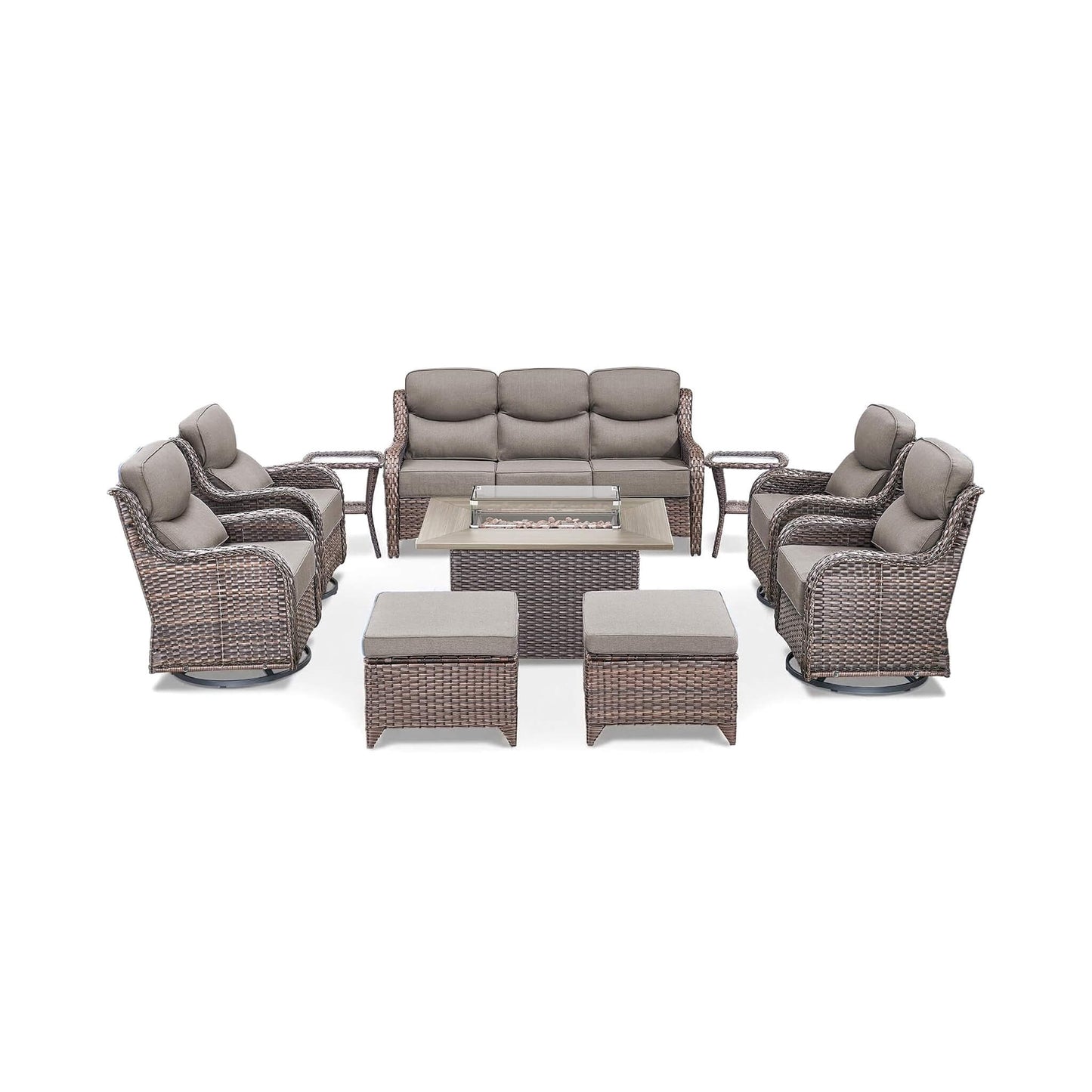 Alora Luxury 10-Piece All-Weather Outdoor Patio Furniture Set With Fire Pit Table (SAK39281)