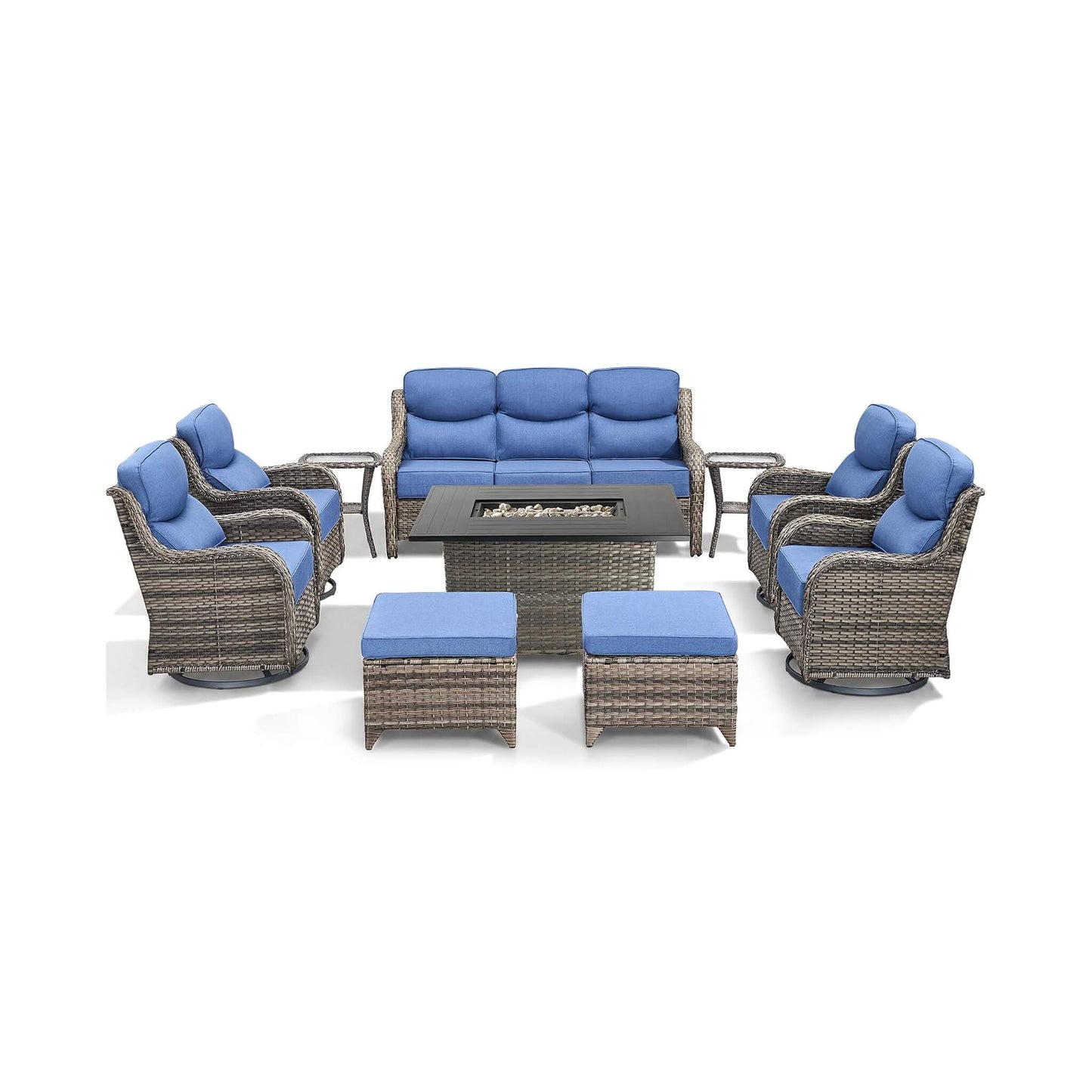 Alora Luxury 10-Piece All-Weather Outdoor Patio Furniture Set With Fire Pit Table (SAK39281)