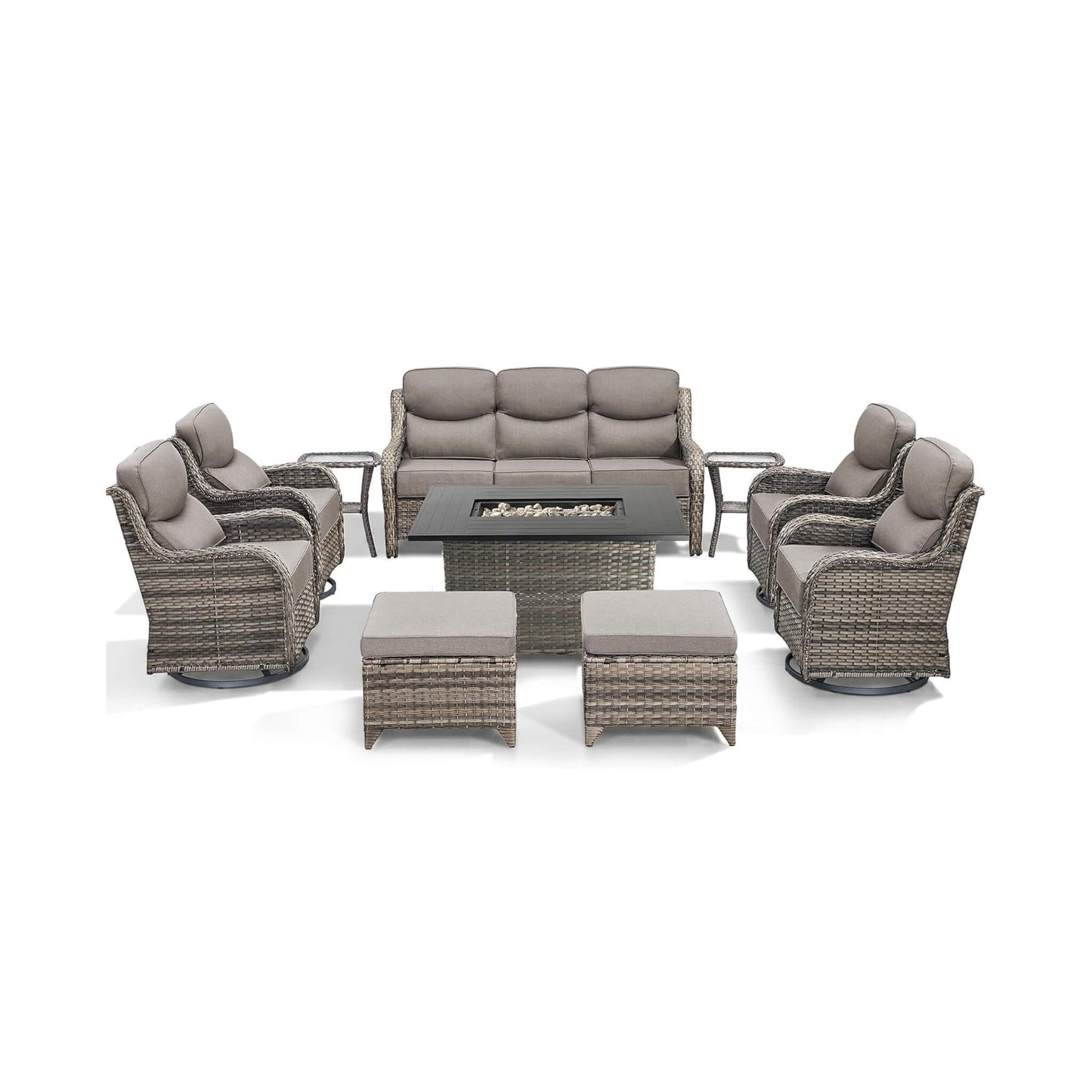 Alora Luxury 10-Piece All-Weather Outdoor Patio Furniture Set With Fire Pit Table (SAK39281)