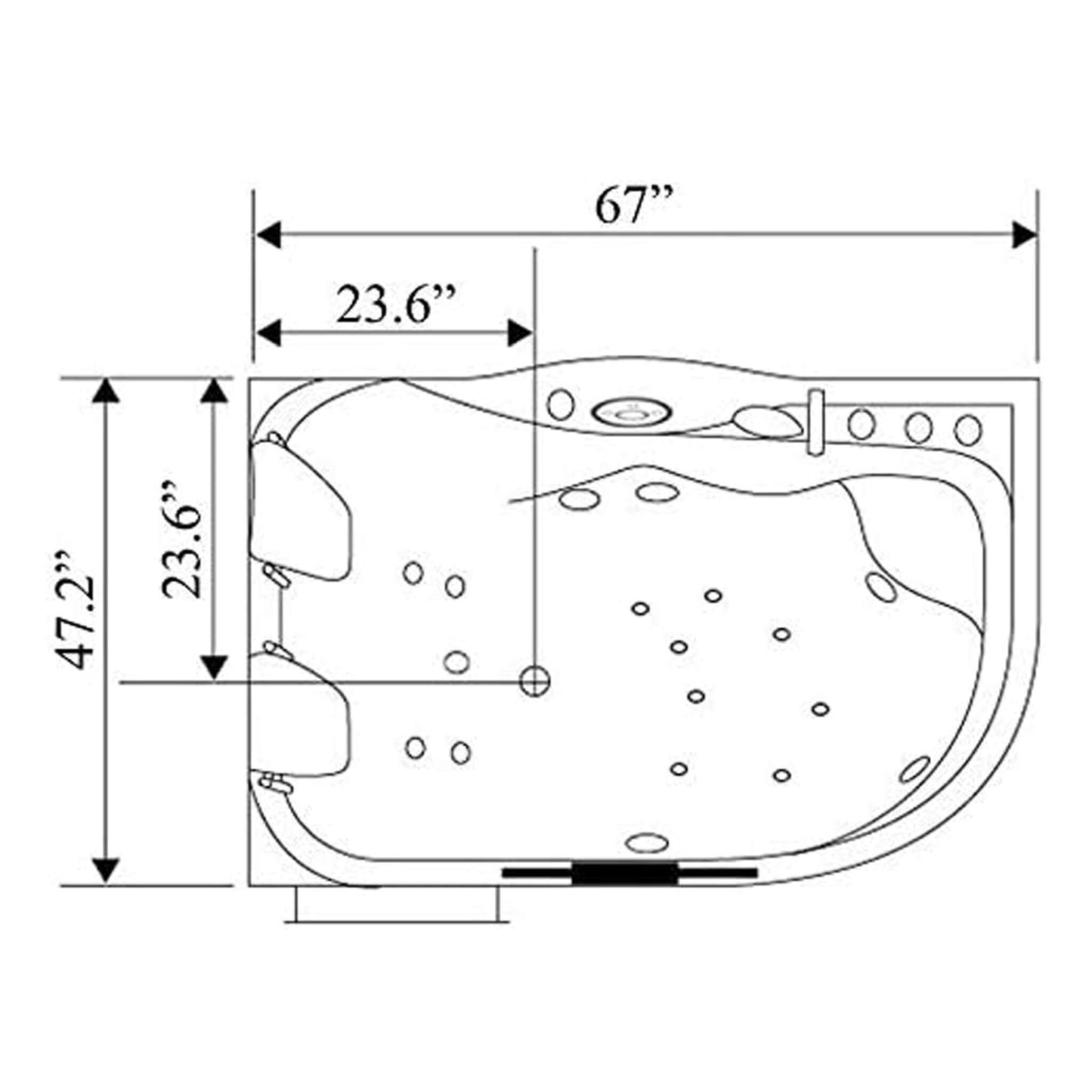 Nuvia Cayman 67-Inch Premium 2-Person 16-Jet Whirlpool Hydromassage Bathtub (SAK72851)