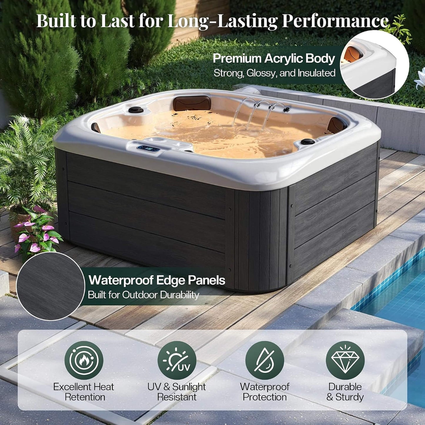Nuvia Premium 4-Person Outdoor Hot Tub W/ 23 Stainless Steel Jets (SAK29185)