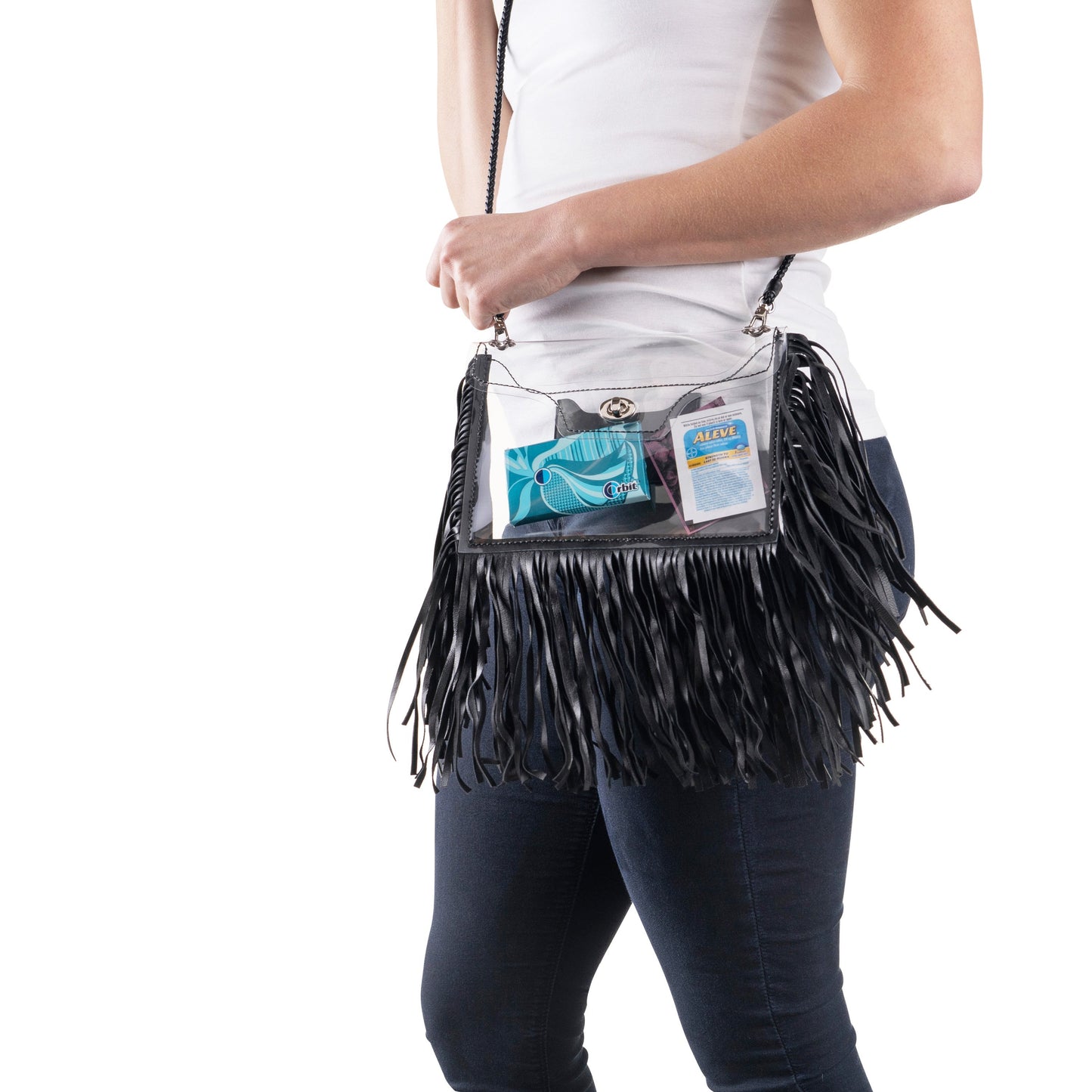 Clear Three Fringe Crossbody